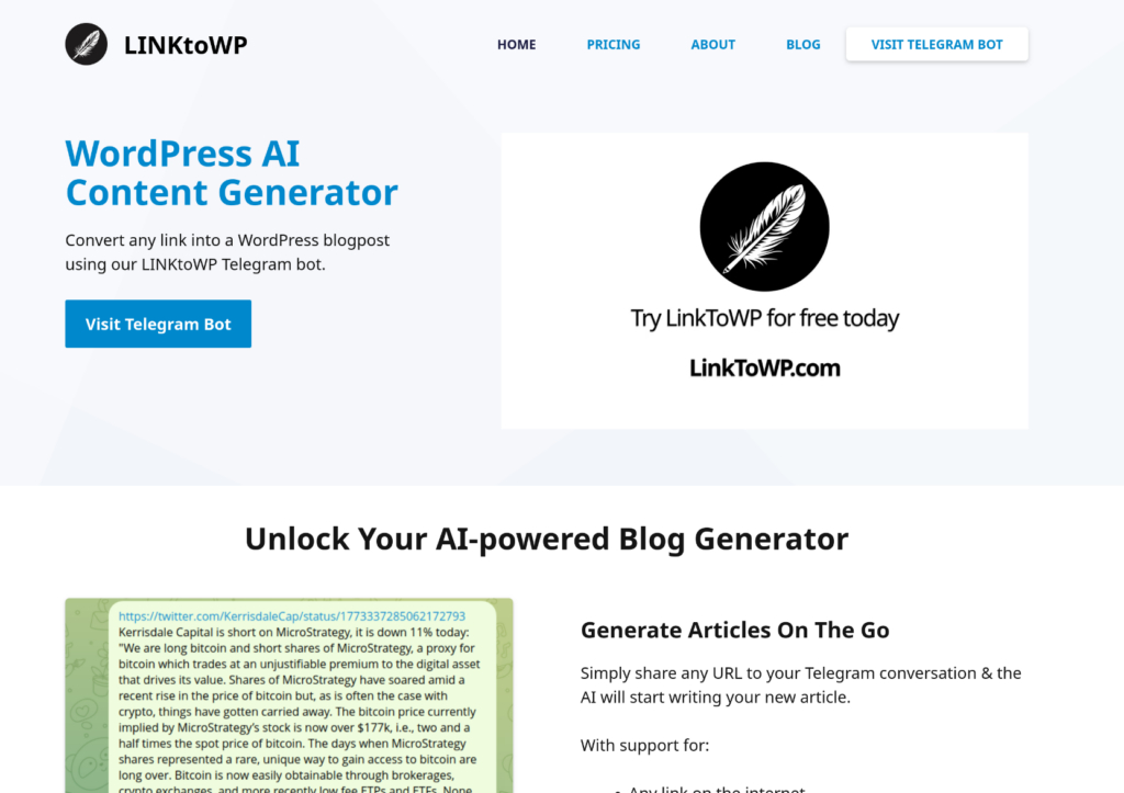 LinkToWP Homepage